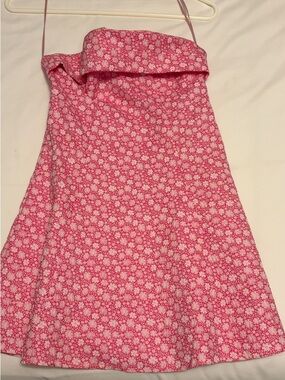 Pink Floral Strapless Women's Dress